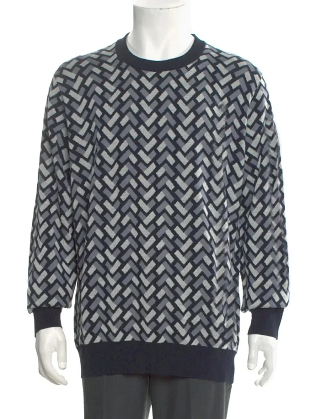 NEW $975 Giorgio Armani Sweater! e 58 US XL Dark Navy & Gray Geometric Design